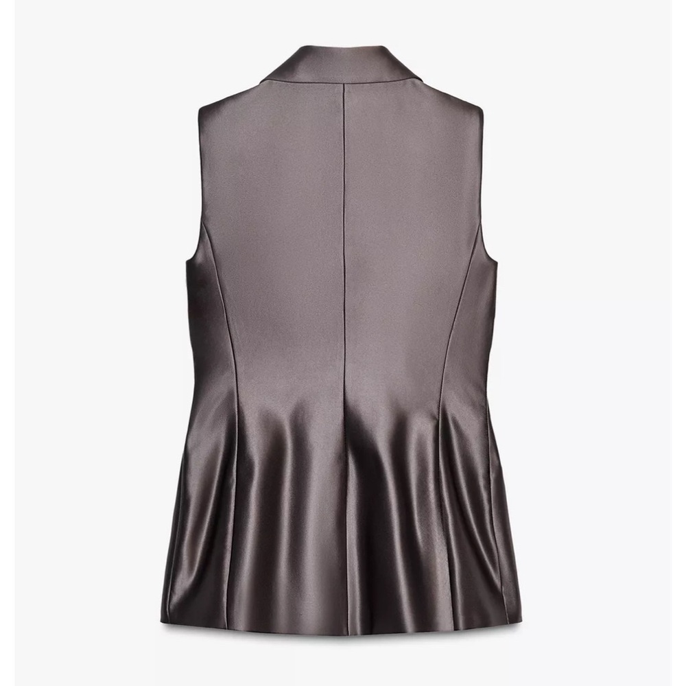 Zara brown satin vest with gold button - Picture 6 of 6